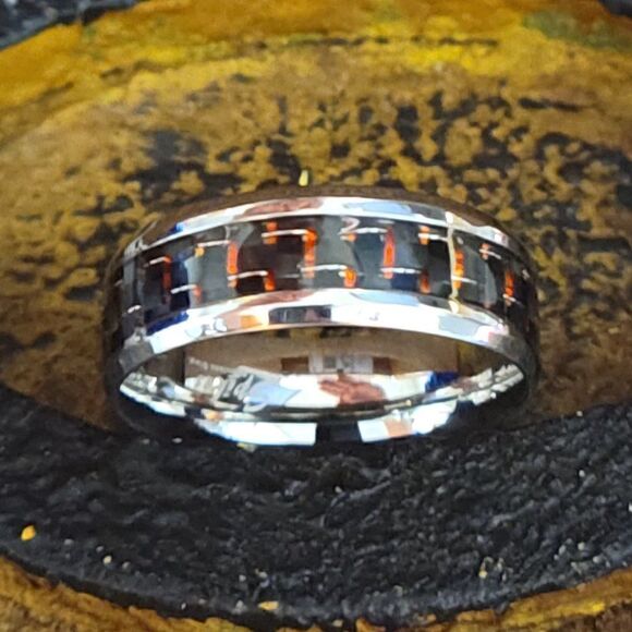 Men's Carbon Fiber Promise Ring - Red Black Carbon Fiber Promise Ring for Guys - Picture 5 of 8